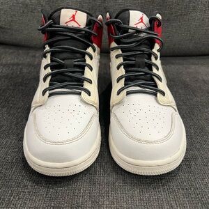 Jordan Y White and Black Sneakers with Red Accents